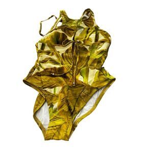 Robin Piccone Women's One Piece Swimsuit Size 4 Green/Yellow Botanical Print